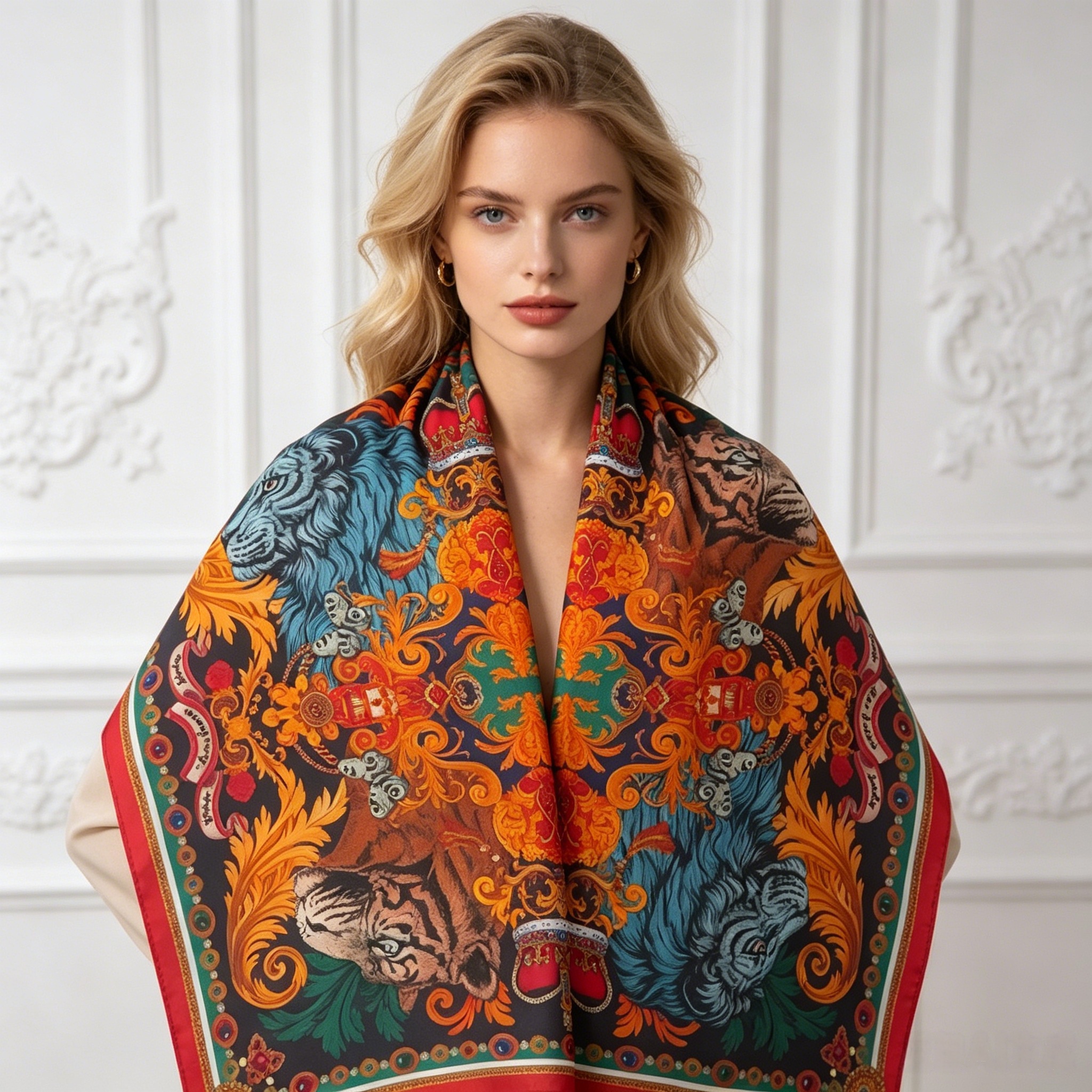 Doulbe Side Printed Silk  Scarf,LANKING TEX,Doulbe Side Printed Silk  Scarf