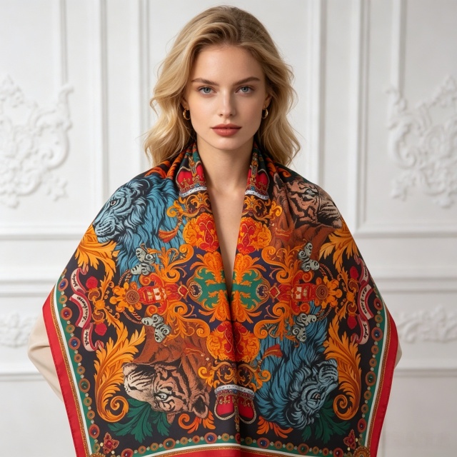 Doulbe Side Printed Silk  Scarf,LANKING TEX,Doulbe Side Printed Silk  Scarf