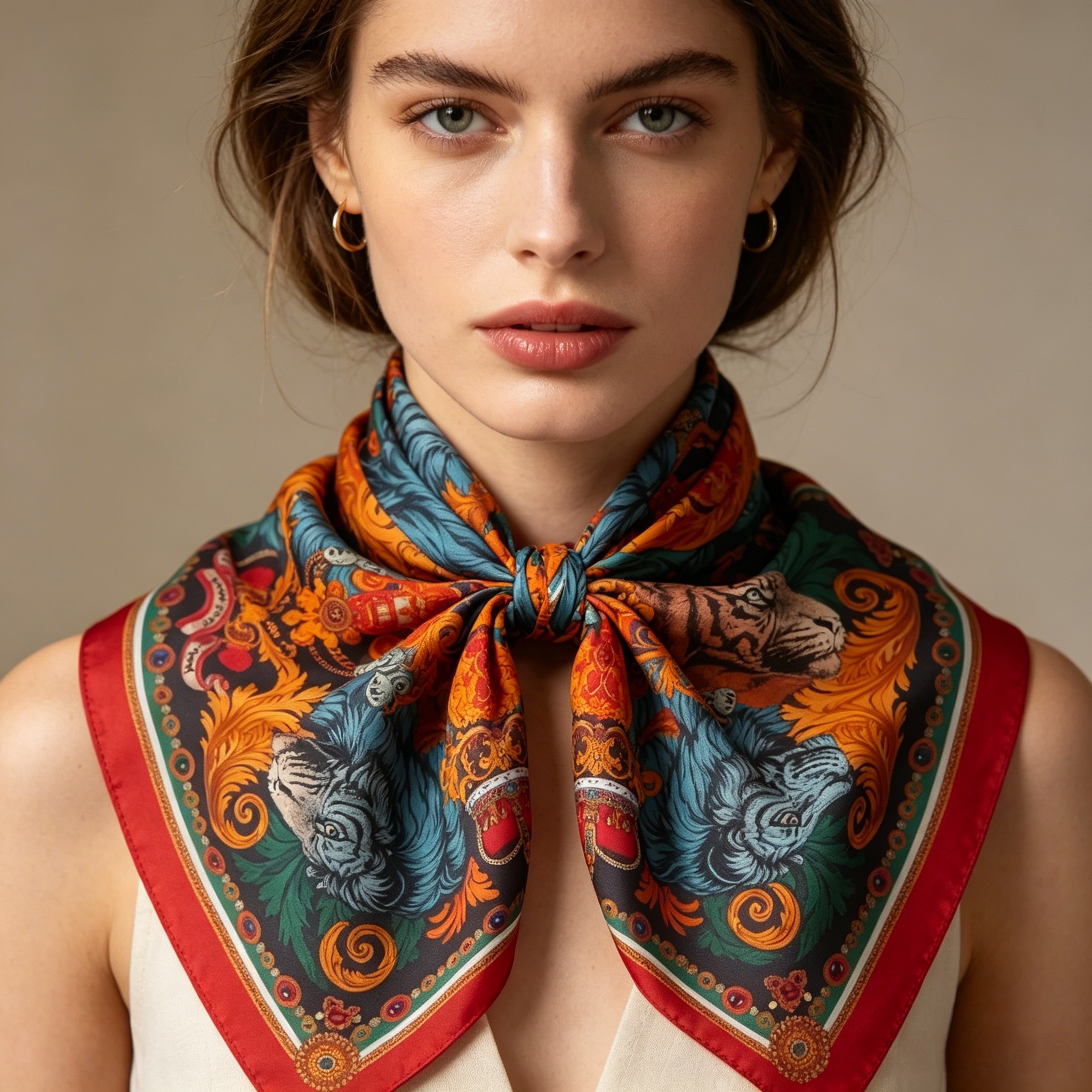 Doulbe Side Printed Silk  Scarf,LANKING TEX,Doulbe Side Printed Silk  Scarf