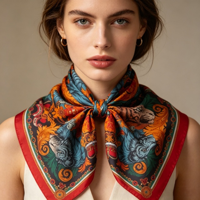 Doulbe Side Printed Silk  Scarf,LANKING TEX,Doulbe Side Printed Silk  Scarf