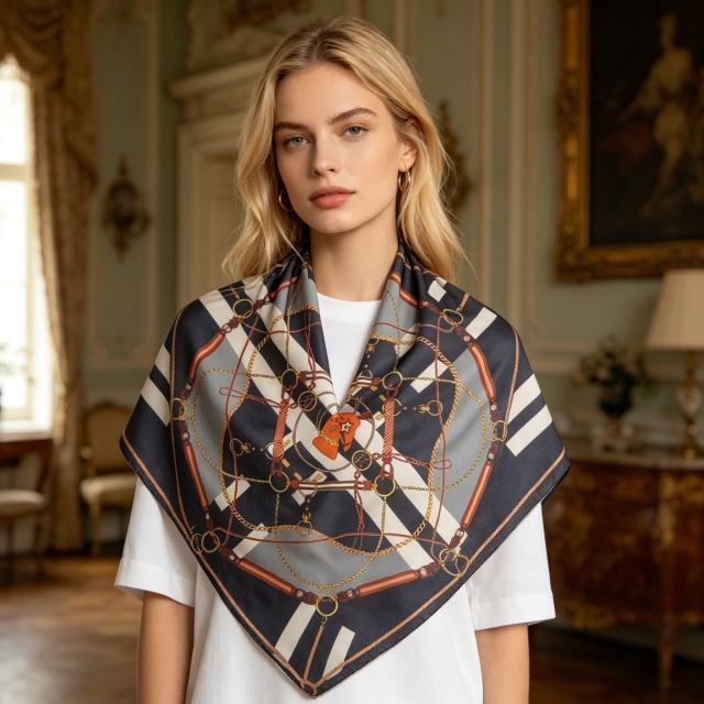 Doulbe Side Printed Silk  Scarf,LANKING TEX,Doulbe Side Printed Silk  Scarf