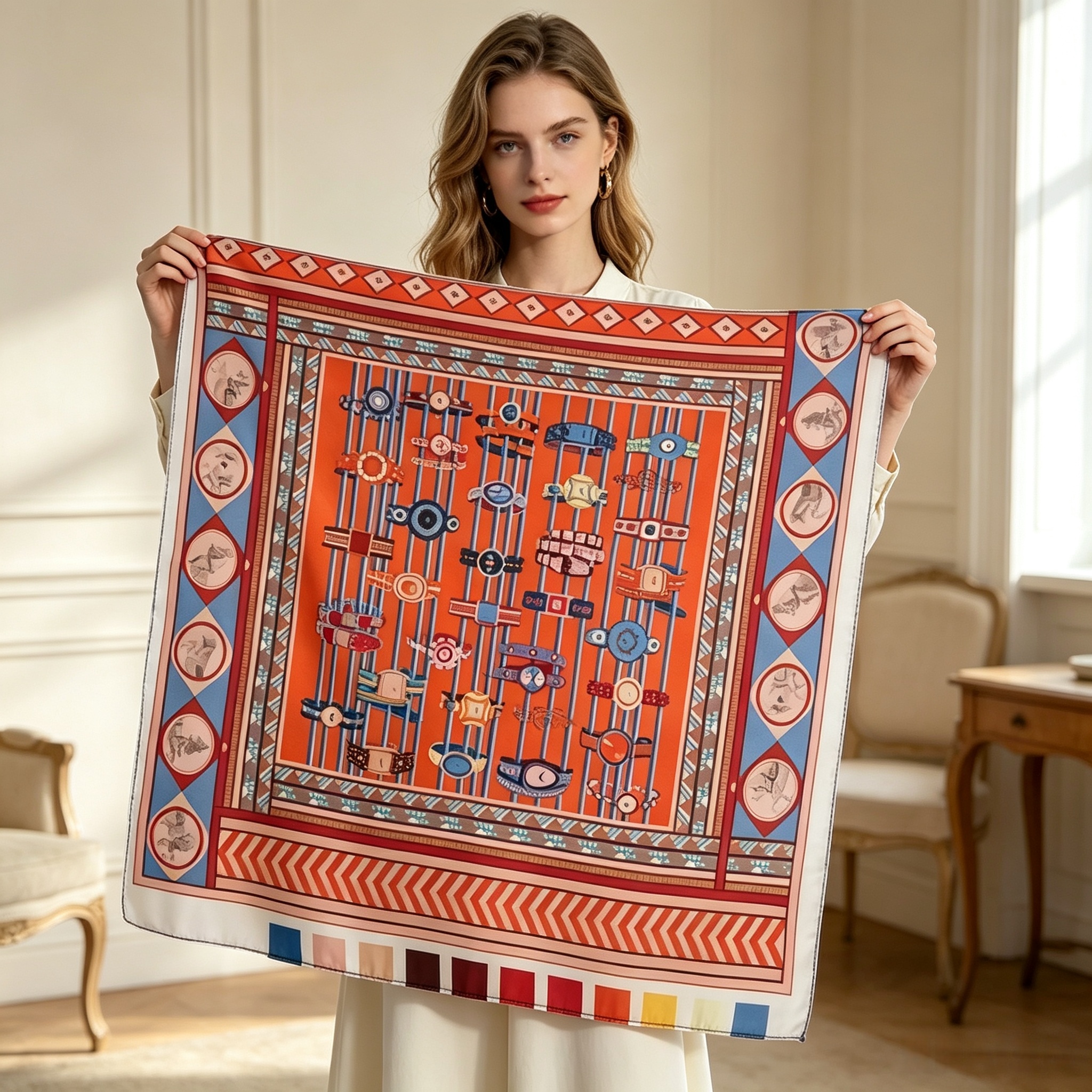 Doulbe Side Printed Silk  Scarf,LANKING TEX,Doulbe Side Printed Silk  Scarf