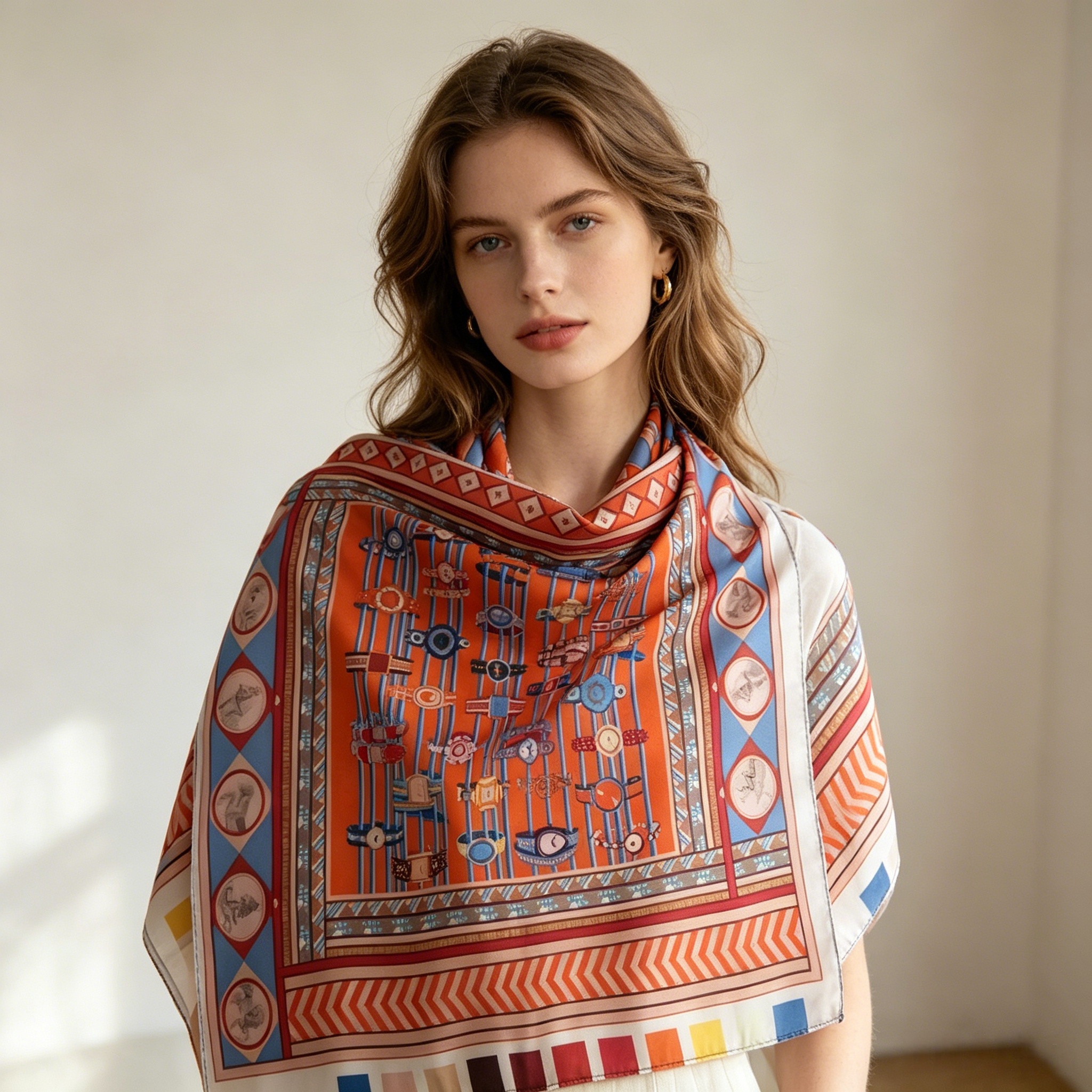 Doulbe Side Printed Silk  Scarf,LANKING TEX,Doulbe Side Printed Silk  Scarf