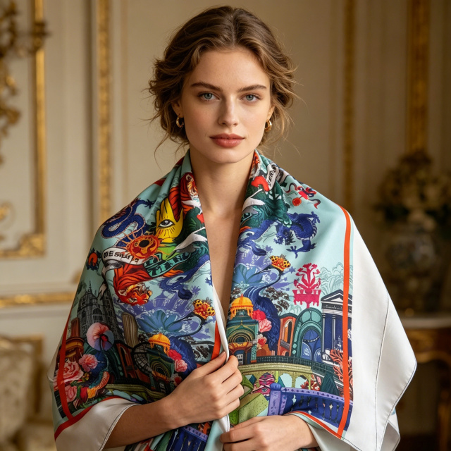 Doulbe Side Printed Silk  Scarf,LANKING TEX,Doulbe Side Printed Silk  Scarf