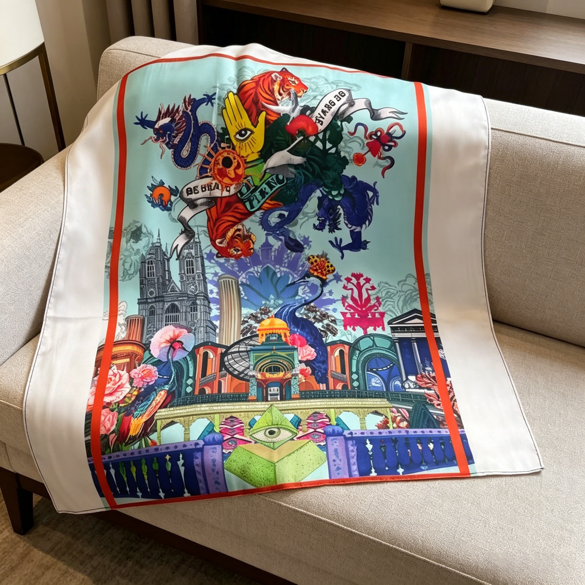 Doulbe Side Printed Silk  Scarf,LANKING TEX,Doulbe Side Printed Silk  Scarf