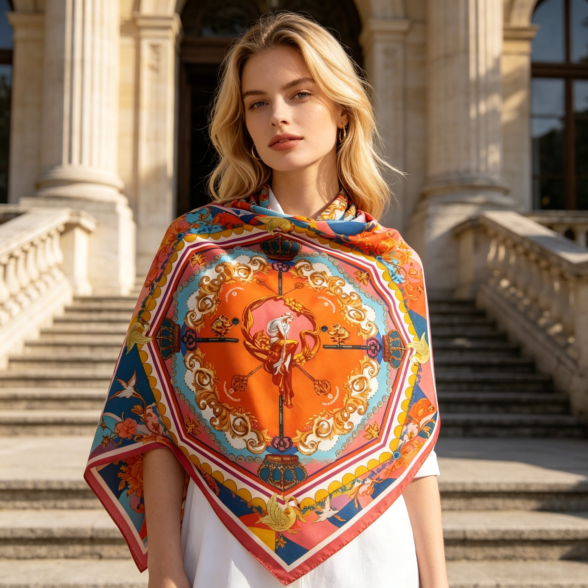 Doulbe Side Printed Silk  Scarf,LANKING TEX,Doulbe Side Printed Silk  Scarf