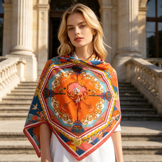 Doulbe Side Printed Silk  Scarf,LANKING TEX,Doulbe Side Printed Silk  Scarf