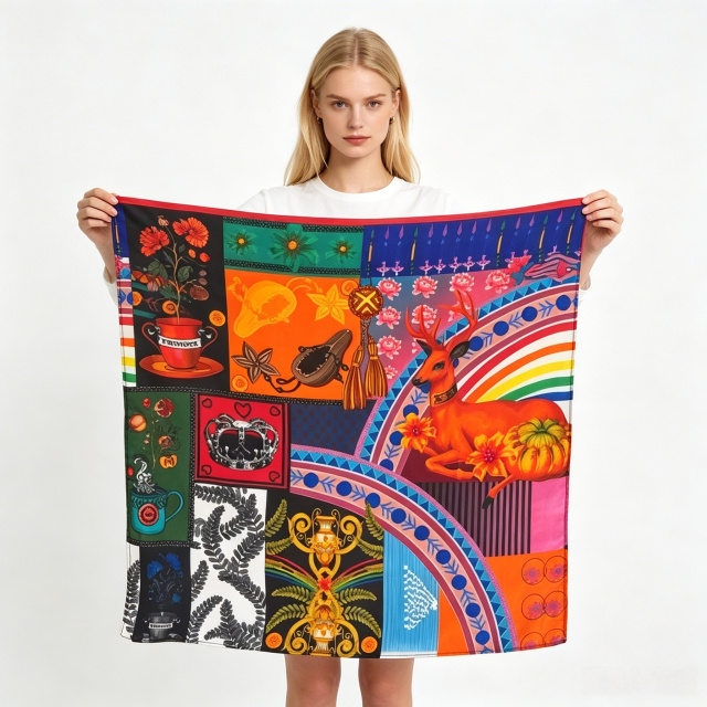Doulbe Side Printed Silk  Scarf,LANKING TEX,Doulbe Side Printed Silk  Scarf