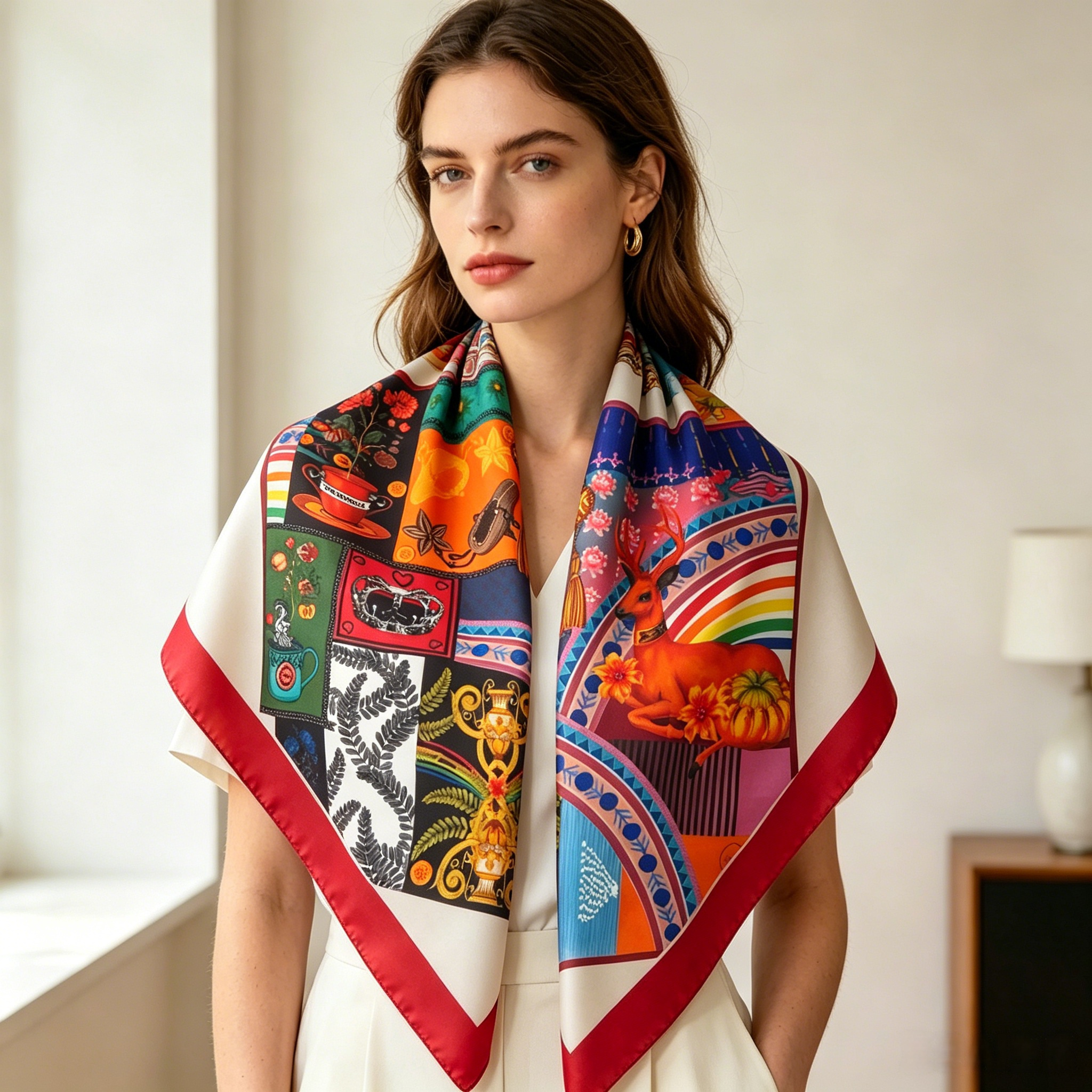 Doulbe Side Printed Silk  Scarf,LANKING TEX,Doulbe Side Printed Silk  Scarf