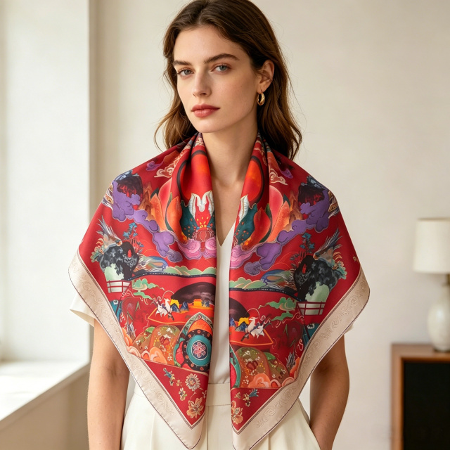Doulbe Side Printed Silk  Scarf,LANKING TEX,Doulbe Side Printed Silk  Scarf