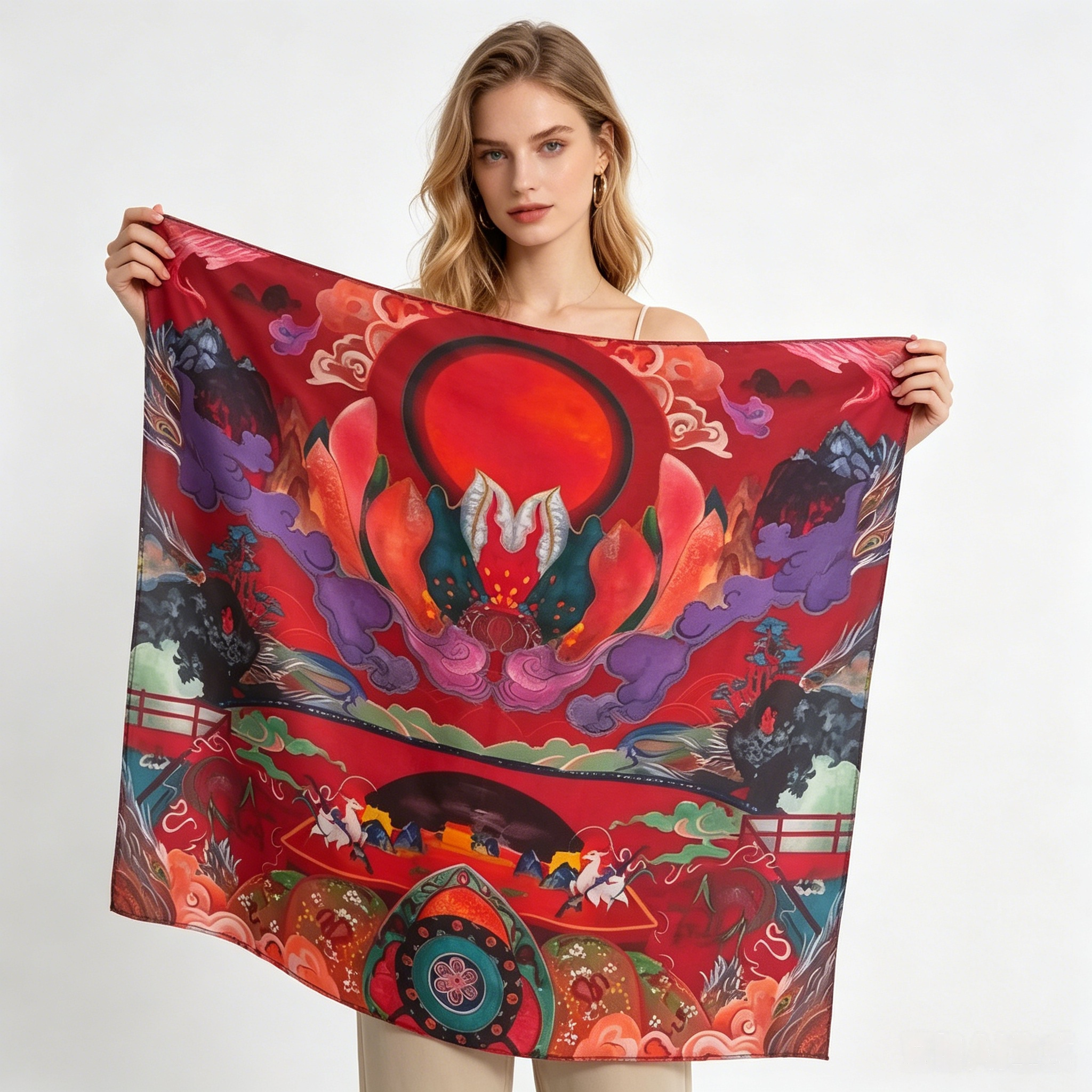 Doulbe Side Printed Silk  Scarf,LANKING TEX,Doulbe Side Printed Silk  Scarf