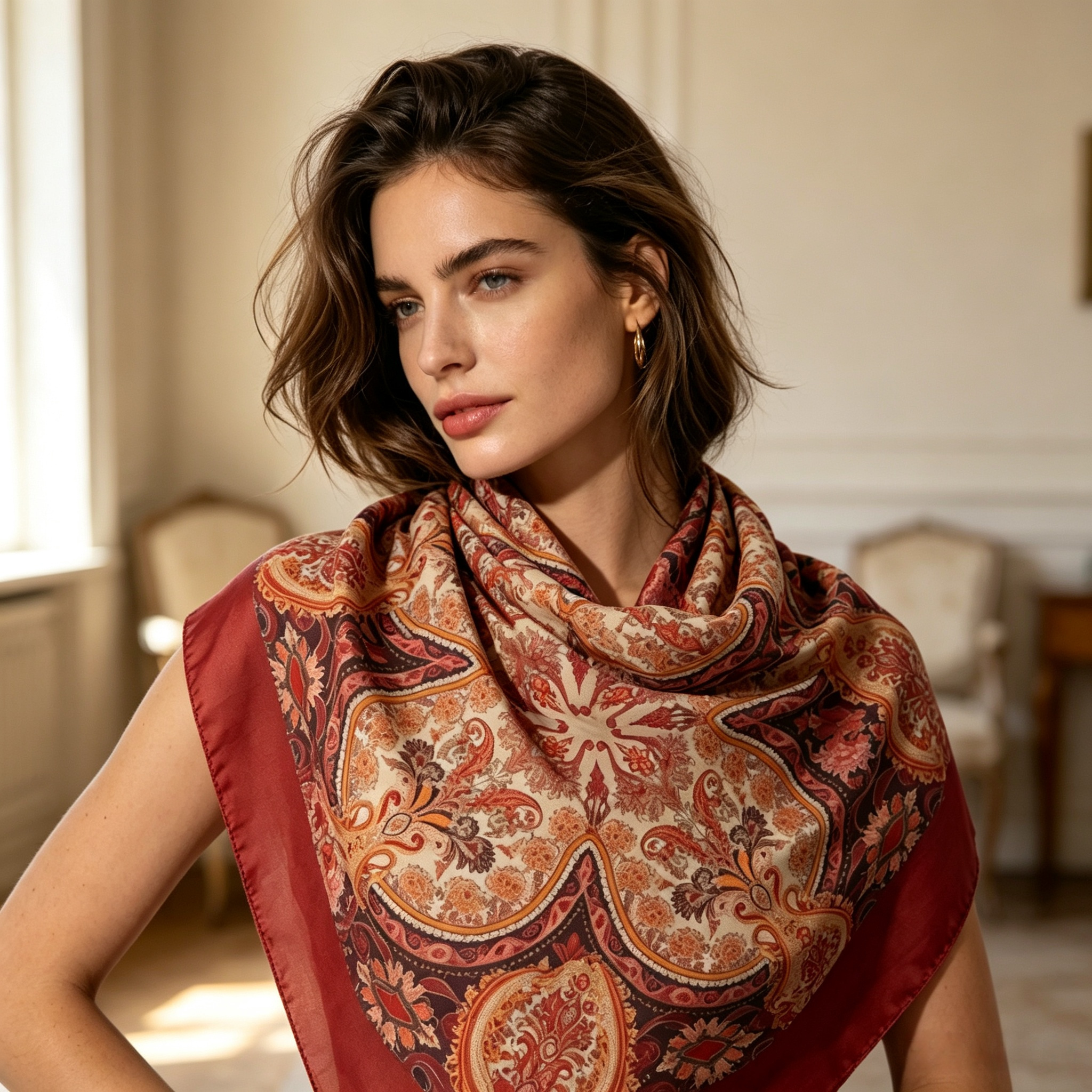 Doulbe Side Printed Silk  Scarf,LANKING TEX,Doulbe Side Printed Silk  Scarf