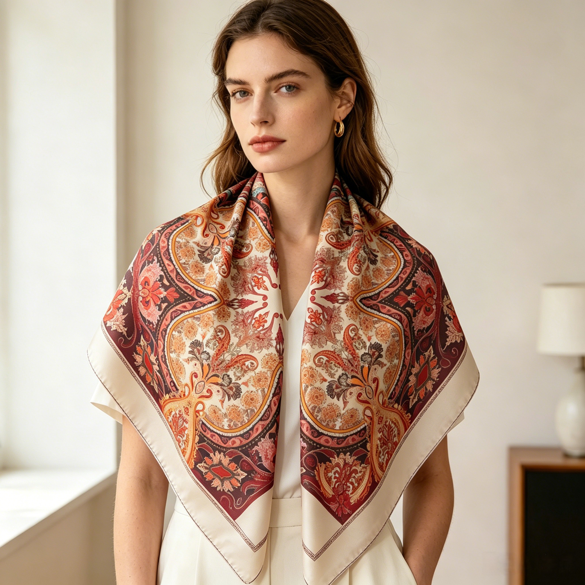 Doulbe Side Printed Silk  Scarf,LANKING TEX,Doulbe Side Printed Silk  Scarf