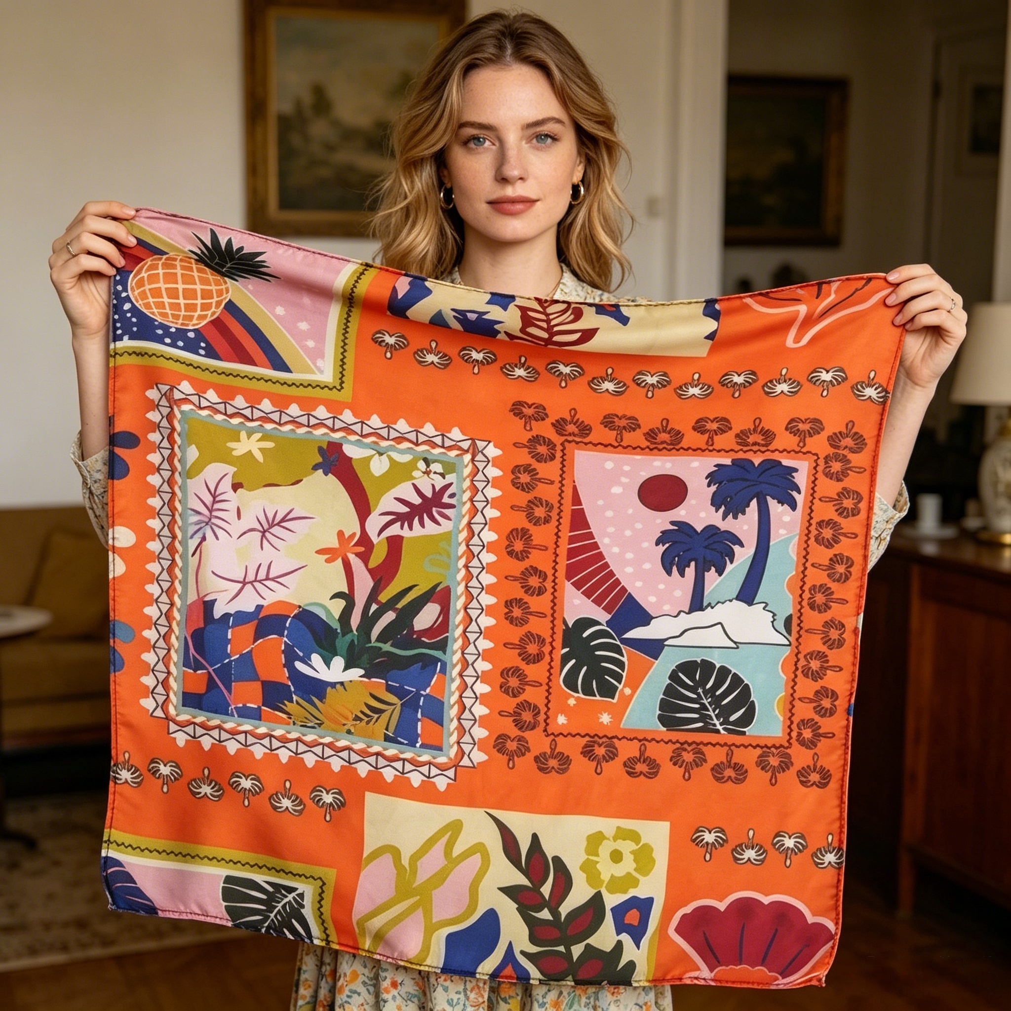 Doulbe Side Printed Silk  Scarf,LANKING TEX,Doulbe Side Printed Silk  Scarf