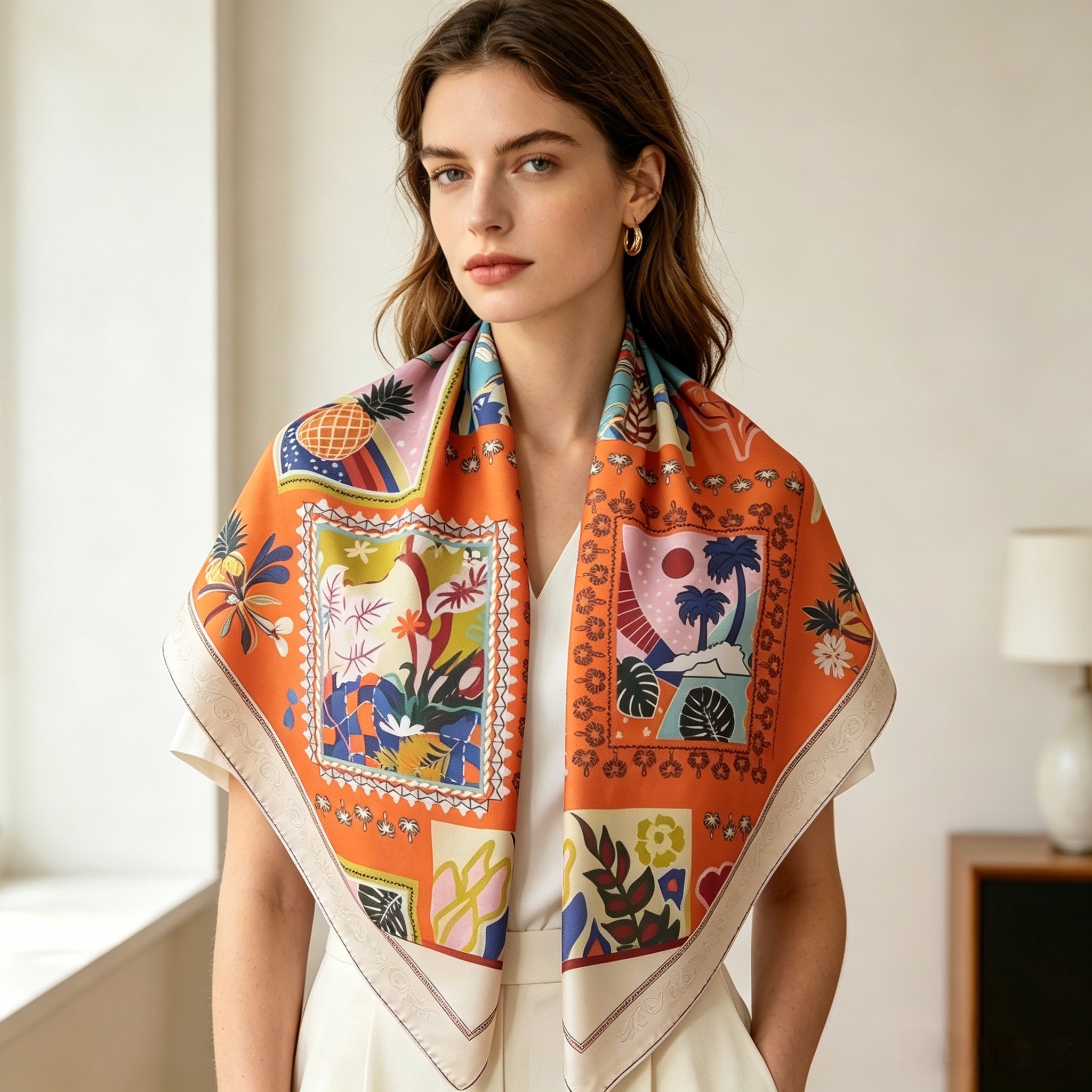 Doulbe Side Printed Silk  Scarf,LANKING TEX,Doulbe Side Printed Silk  Scarf