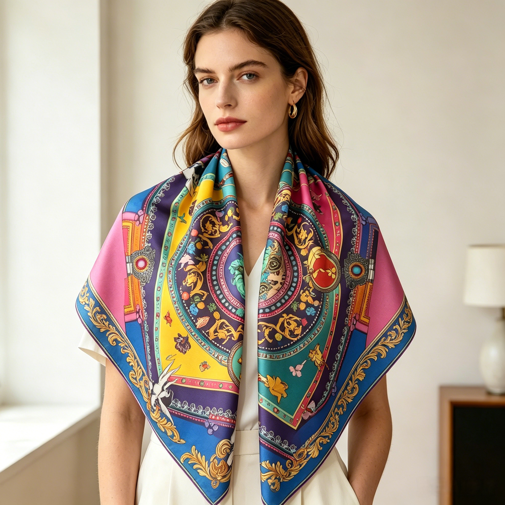 Doulbe Side Printed Silk  Scarf,LANKING TEX,Doulbe Side Printed Silk  Scarf