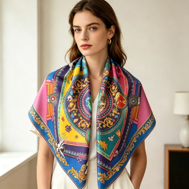 Doulbe Side Printed Silk  Scarf,LANKING TEX,Doulbe Side Printed Silk  Scarf