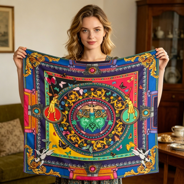 Doulbe Side Printed Silk  Scarf,LANKING TEX,Doulbe Side Printed Silk  Scarf