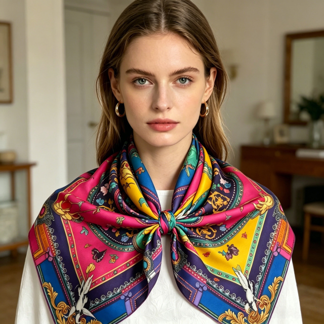 Doulbe Side Printed Silk  Scarf,LANKING TEX,Doulbe Side Printed Silk  Scarf