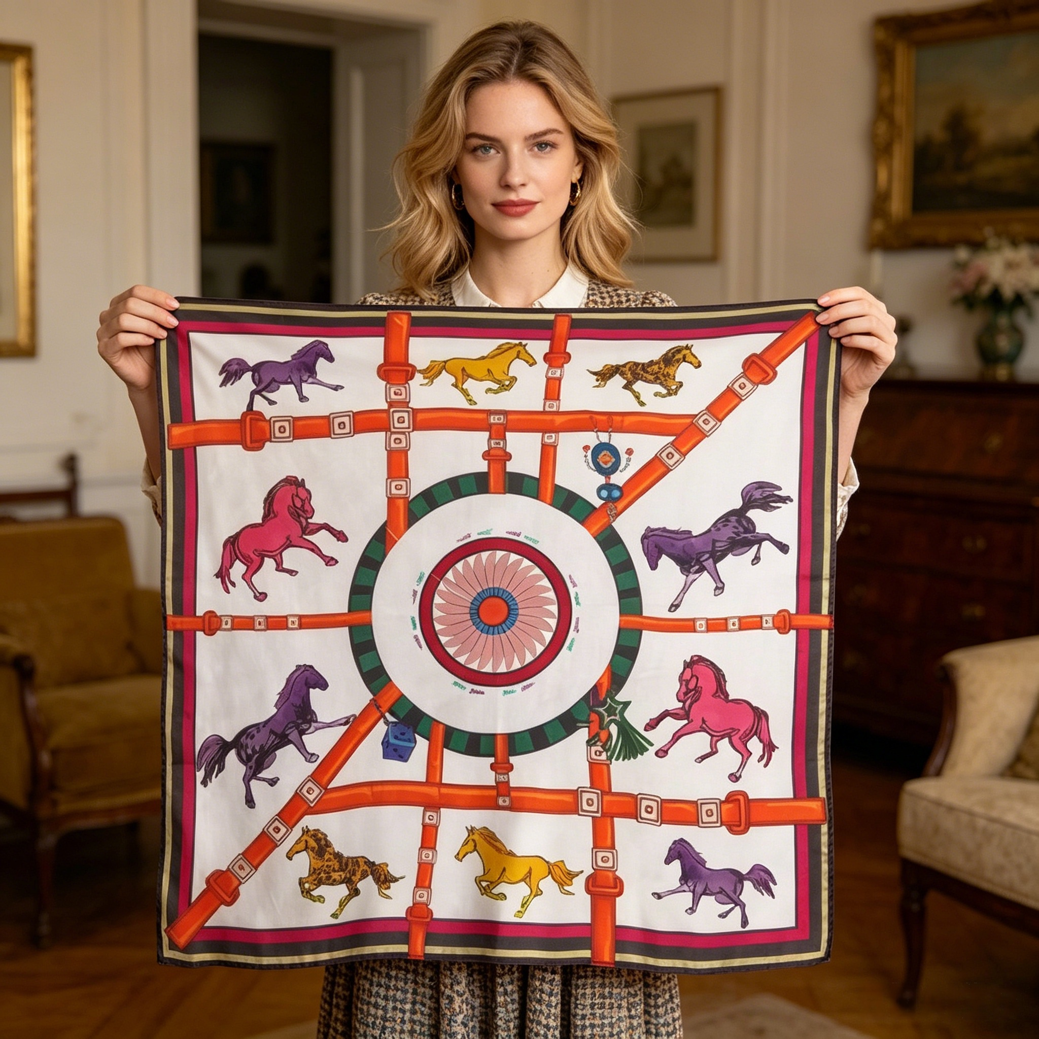 Doulbe Side Printed Silk  Scarf,LANKING TEX,Doulbe Side Printed Silk  Scarf