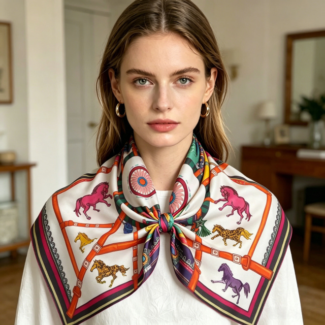 Doulbe Side Printed Silk  Scarf,LANKING TEX,Doulbe Side Printed Silk  Scarf