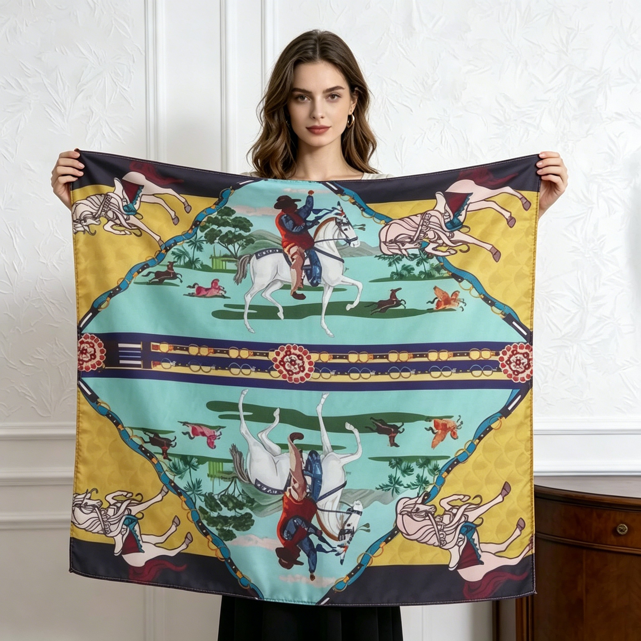 Doulbe Side Printed Silk  Scarf,LANKING TEX,Doulbe Side Printed Silk  Scarf