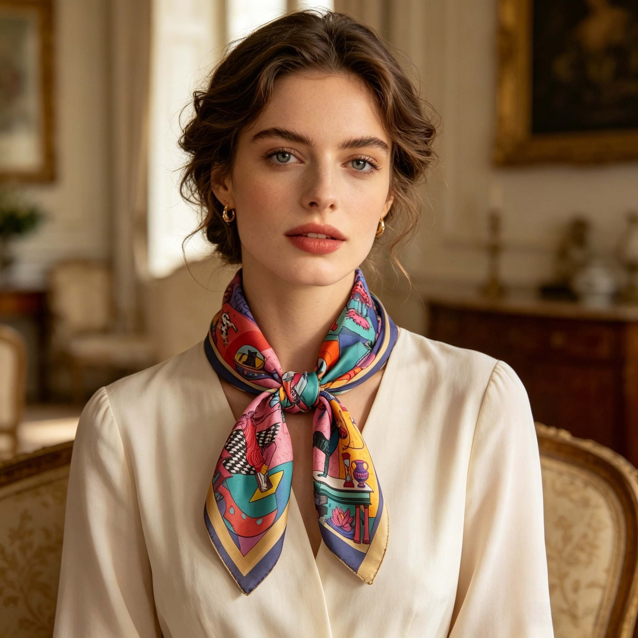 Doulbe Side Printed Silk  Scarf,LANKING TEX,Doulbe Side Printed Silk  Scarf