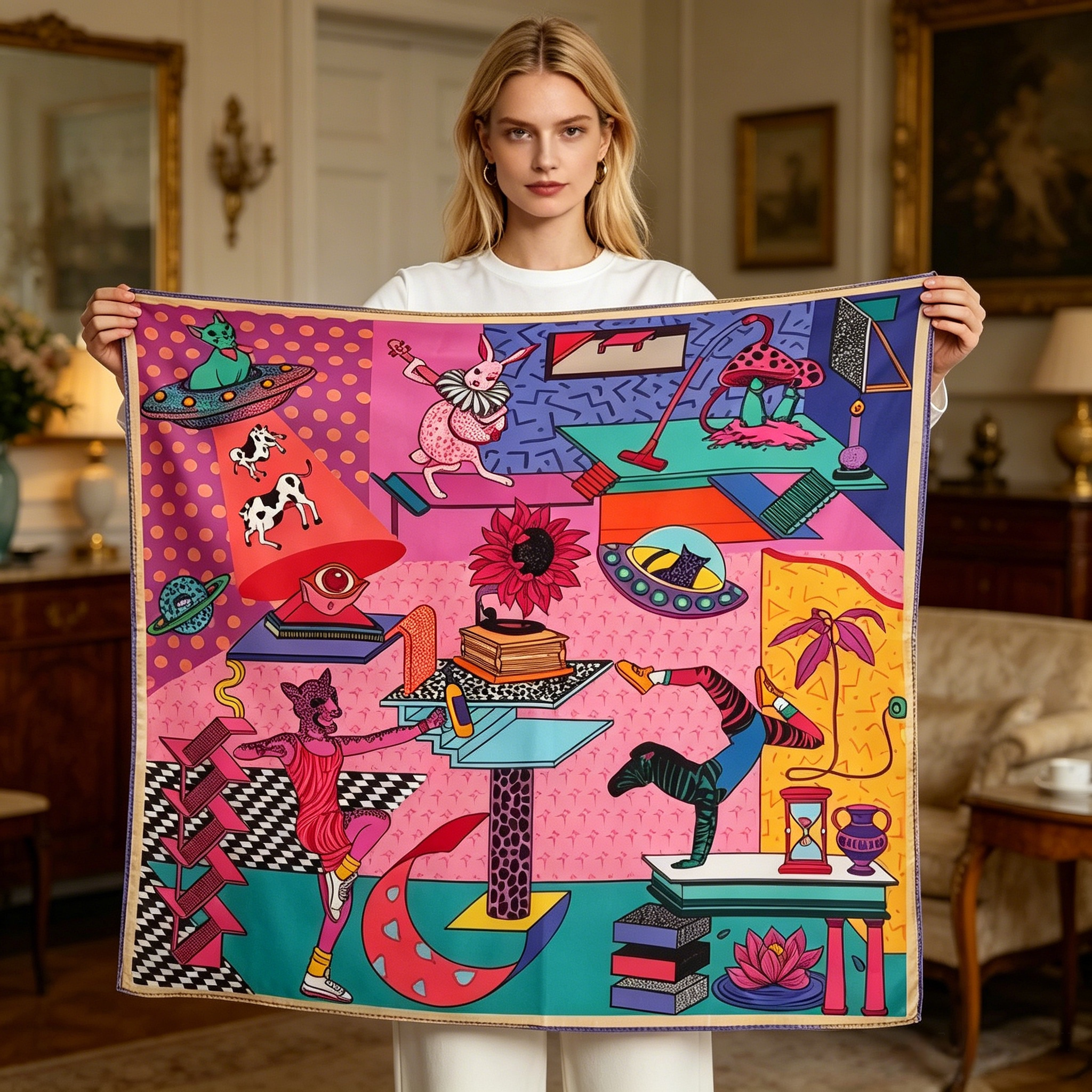 Doulbe Side Printed Silk  Scarf,LANKING TEX,Doulbe Side Printed Silk  Scarf