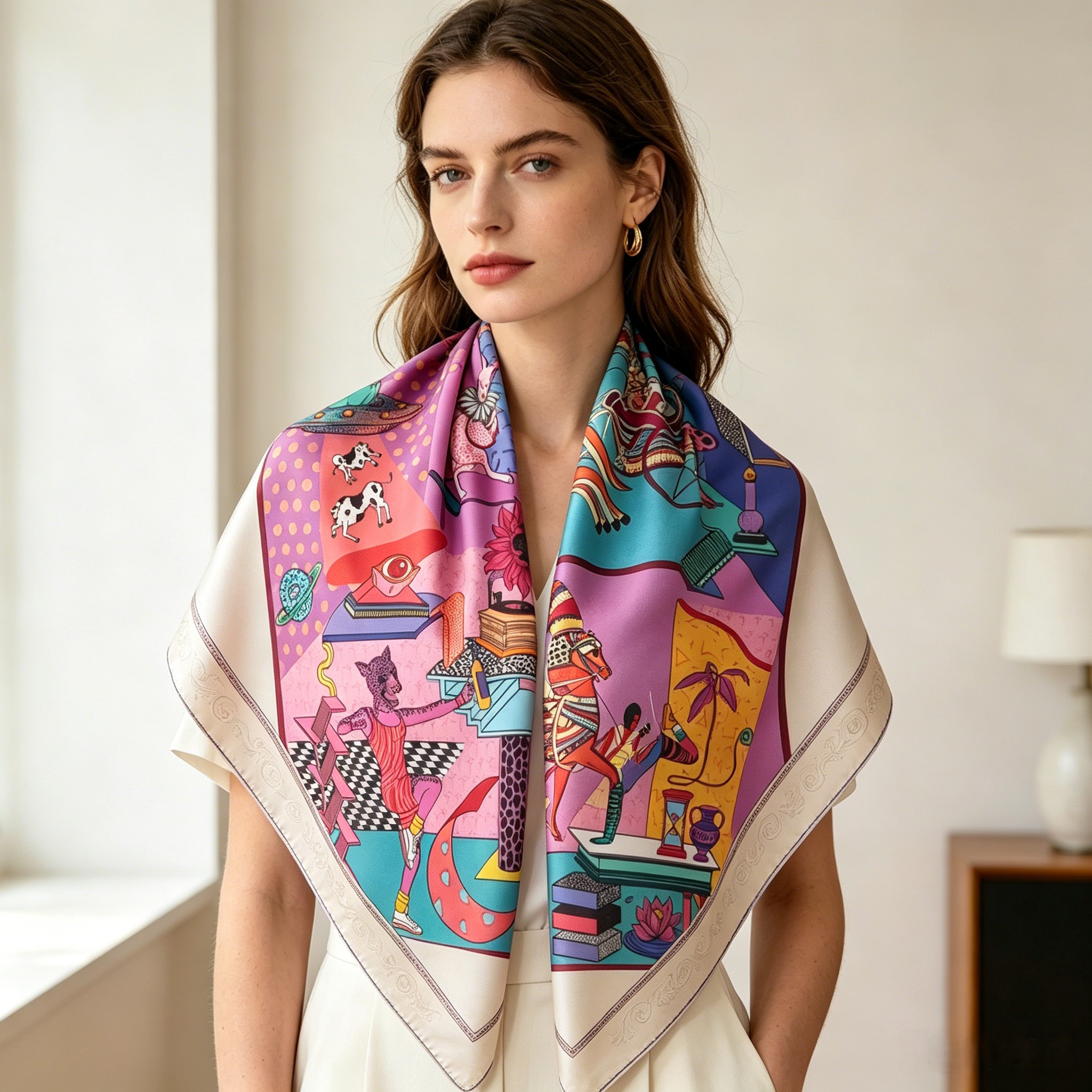 Doulbe Side Printed Silk  Scarf,LANKING TEX,Doulbe Side Printed Silk  Scarf