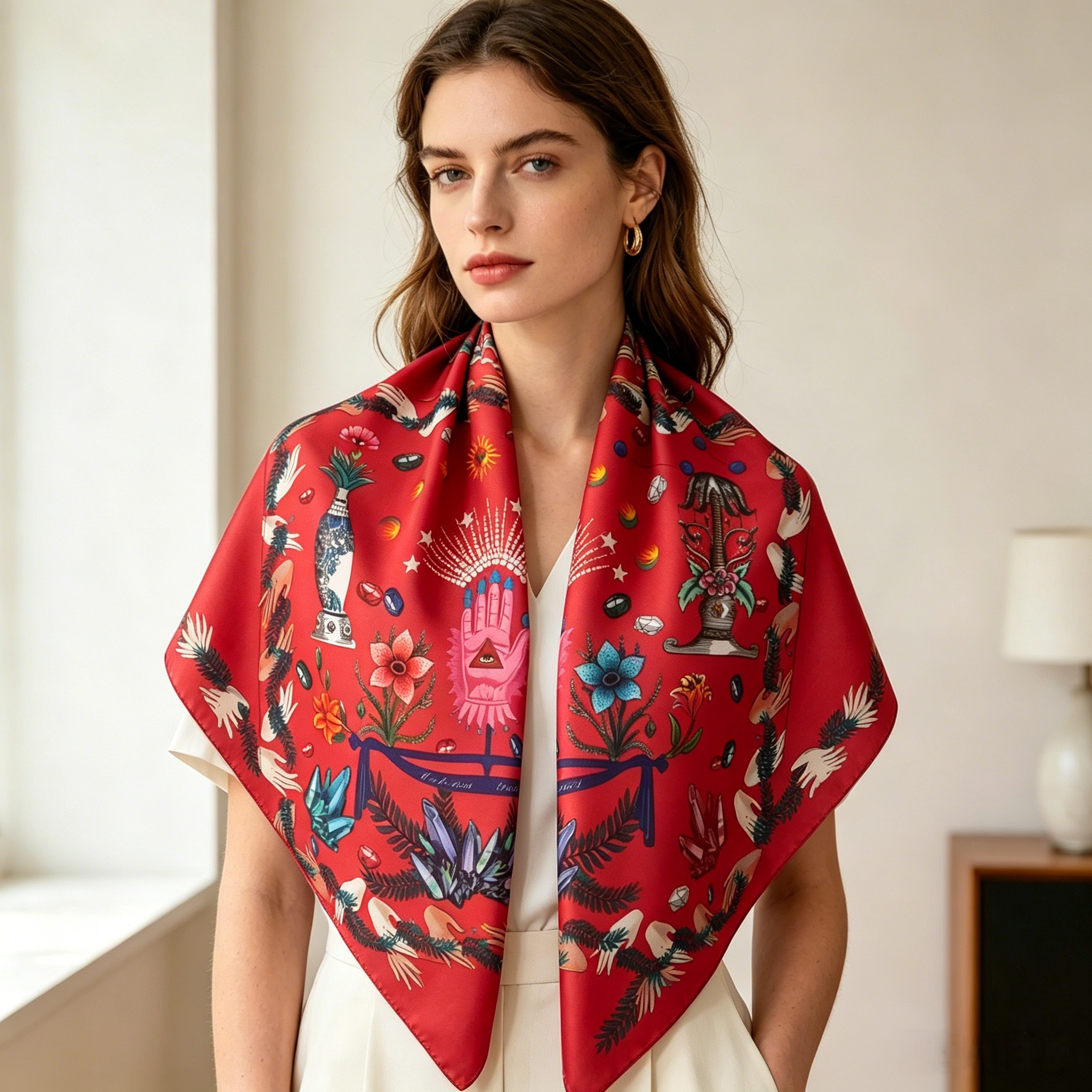 Doulbe Side Printed Silk  Scarf,LANKING TEX,Doulbe Side Printed Silk  Scarf