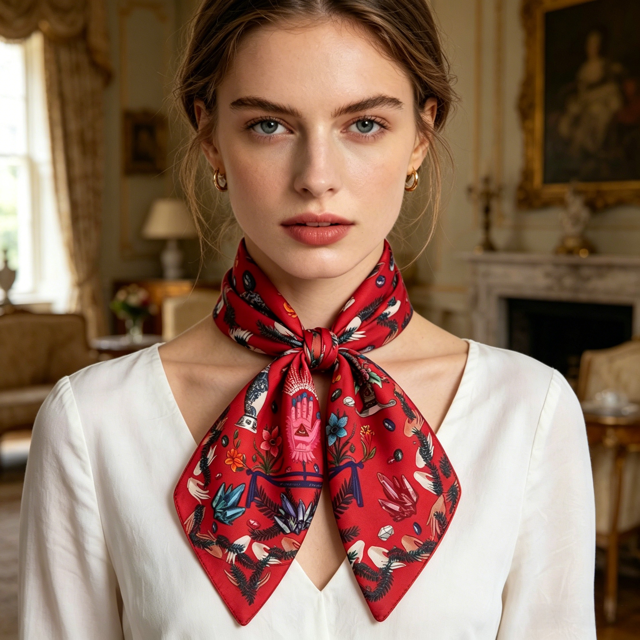 Doulbe Side Printed Silk  Scarf,LANKING TEX,Doulbe Side Printed Silk  Scarf