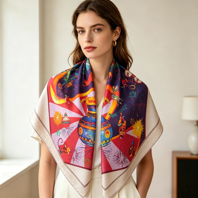 Doulbe Side Printed Silk  Scarf,LANKING TEX,Doulbe Side Printed Silk  Scarf