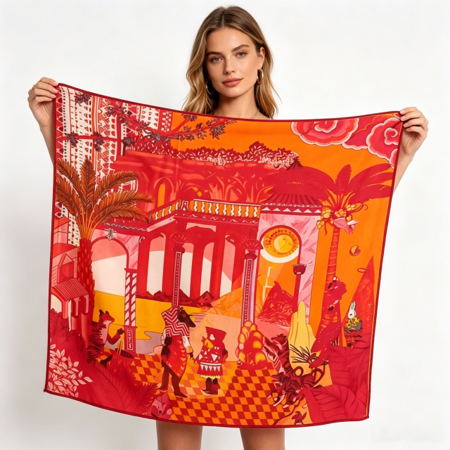 Doulbe Side Printed Silk  Scarf,LANKING TEX,Doulbe Side Printed Silk  Scarf