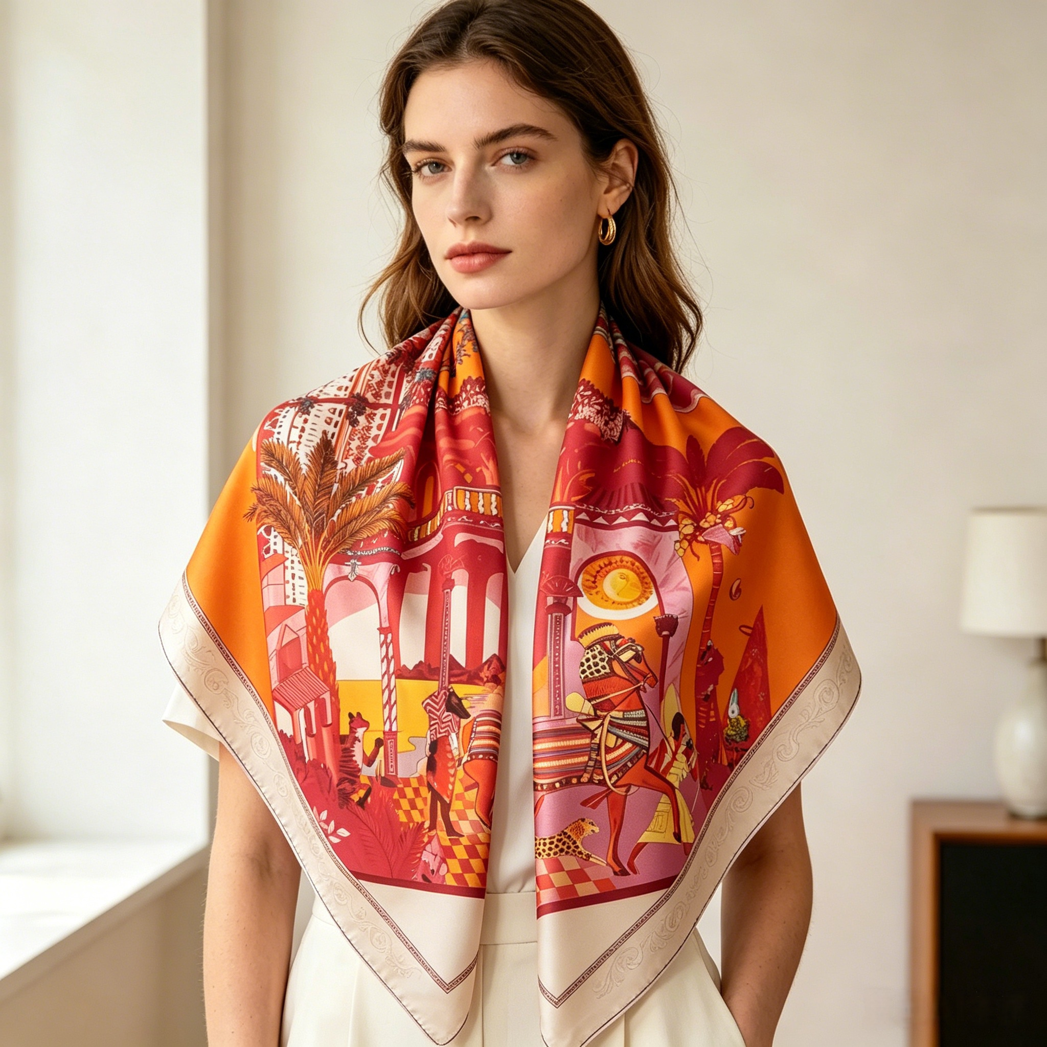 Doulbe Side Printed Silk  Scarf,LANKING TEX,Doulbe Side Printed Silk  Scarf