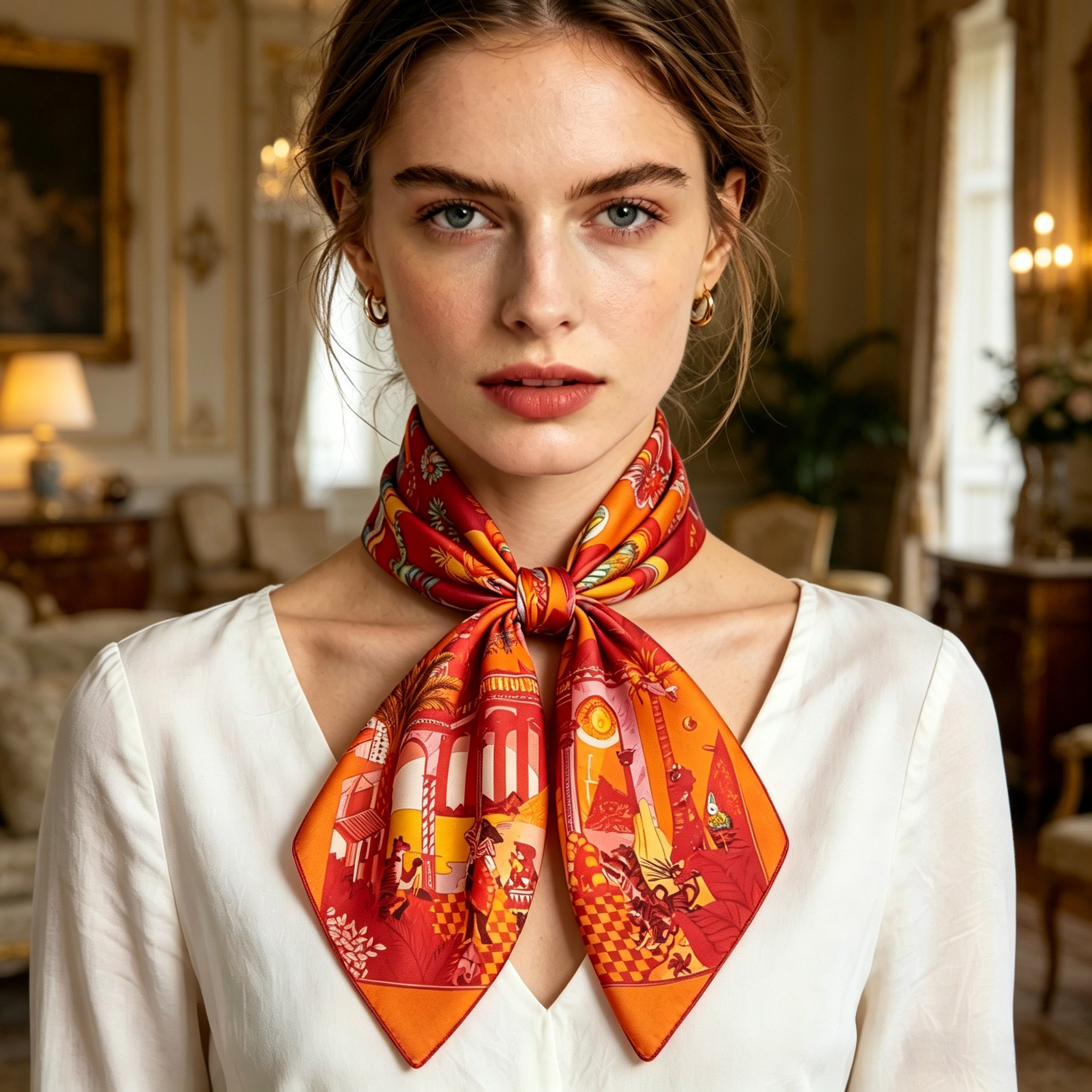 Doulbe Side Printed Silk  Scarf,LANKING TEX,Doulbe Side Printed Silk  Scarf