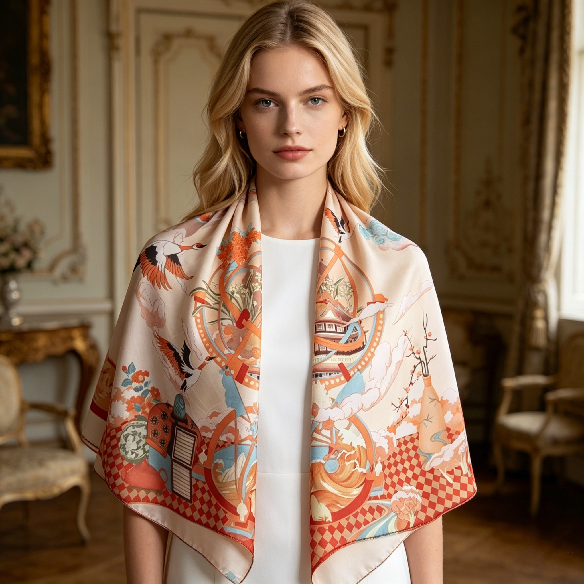 Doulbe Side Printed Silk  Scarf,LANKING TEX,Doulbe Side Printed Silk  Scarf