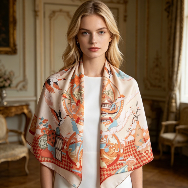 Doulbe Side Printed Silk  Scarf,LANKING TEX,Doulbe Side Printed Silk  Scarf