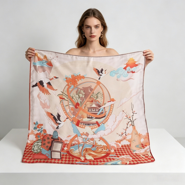 Doulbe Side Printed Silk  Scarf,LANKING TEX,Doulbe Side Printed Silk  Scarf