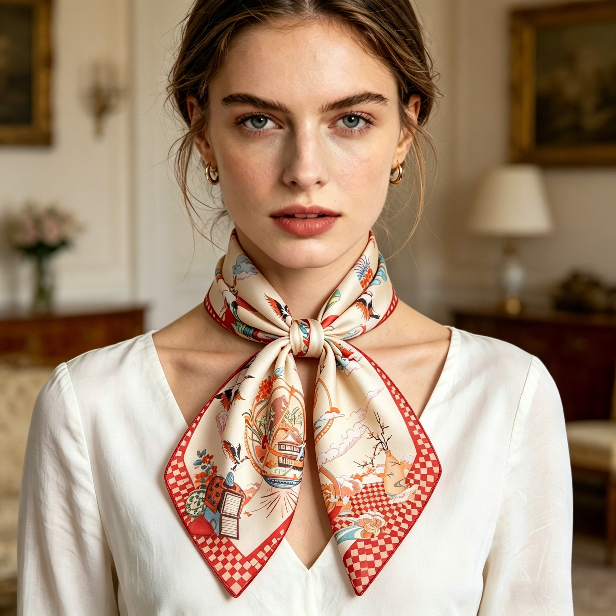 Doulbe Side Printed Silk  Scarf,LANKING TEX,Doulbe Side Printed Silk  Scarf