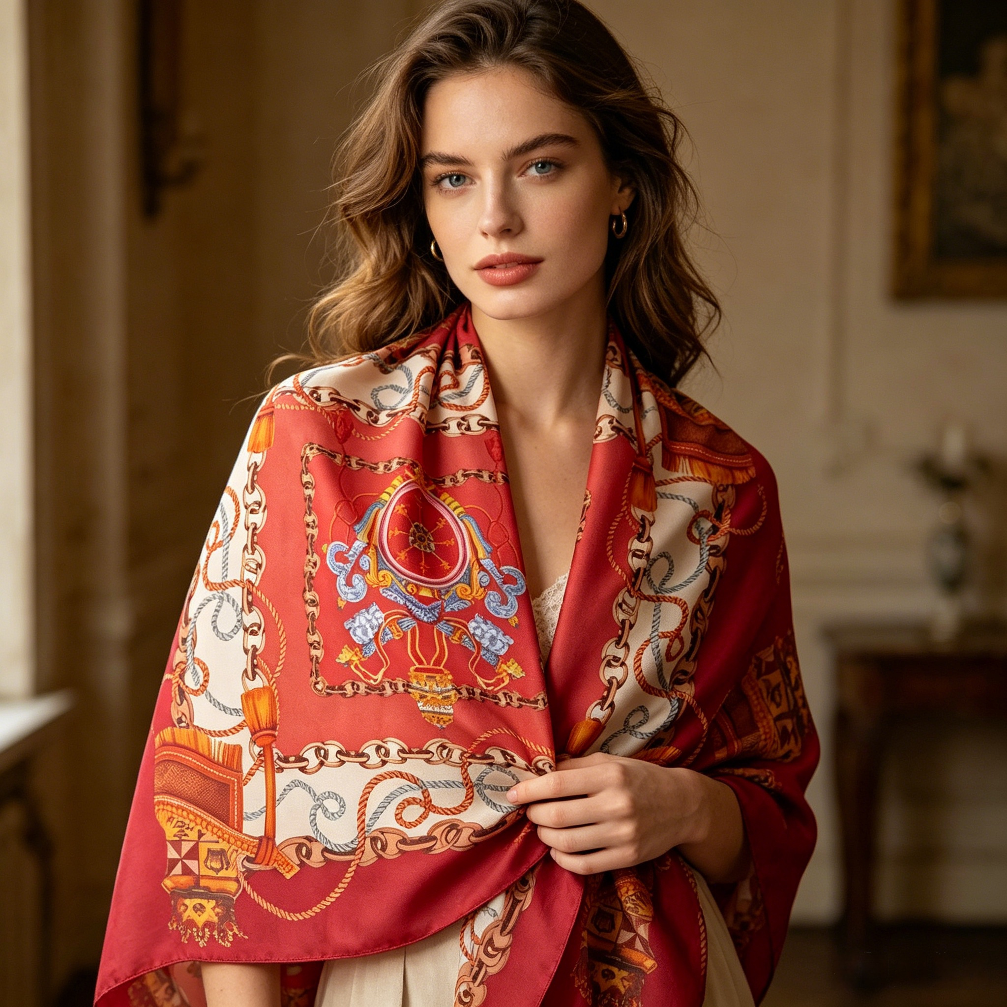 Doulbe Side Printed Silk  Scarf,LANKING TEX,Doulbe Side Printed Silk  Scarf