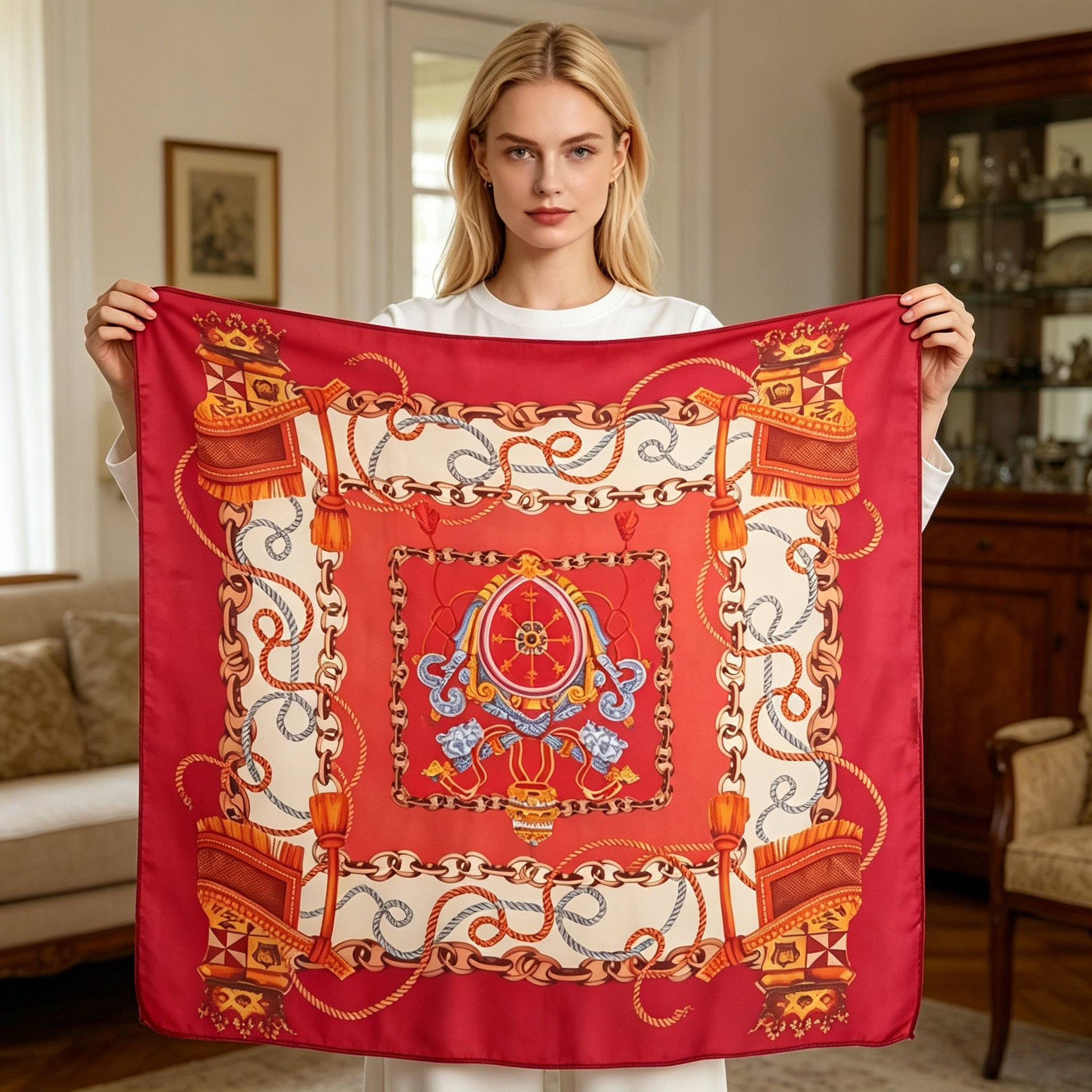 Doulbe Side Printed Silk  Scarf,LANKING TEX,Doulbe Side Printed Silk  Scarf