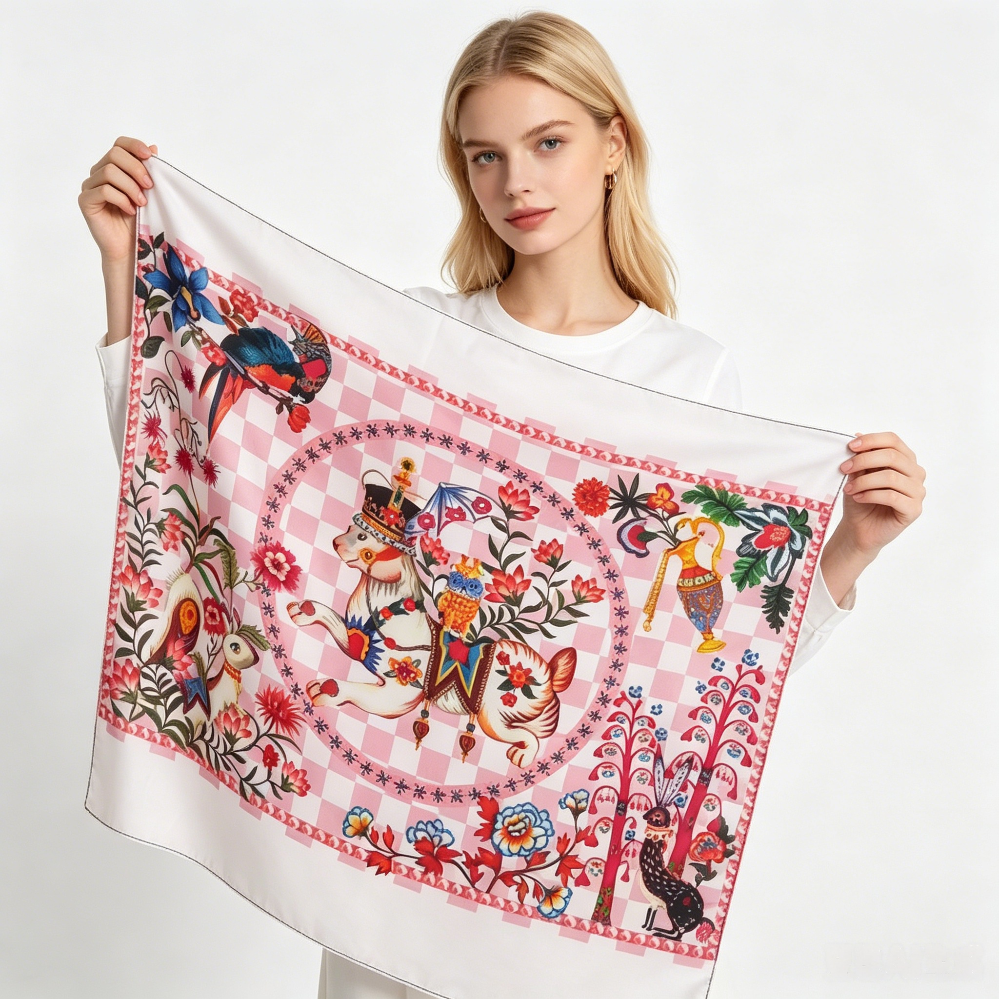 Doulbe Side Printed Silk  Scarf,LANKING TEX,Doulbe Side Printed Silk  Scarf