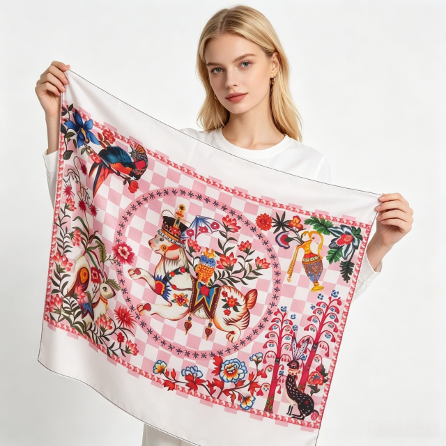 Doulbe Side Printed Silk  Scarf,LANKING TEX,Doulbe Side Printed Silk  Scarf