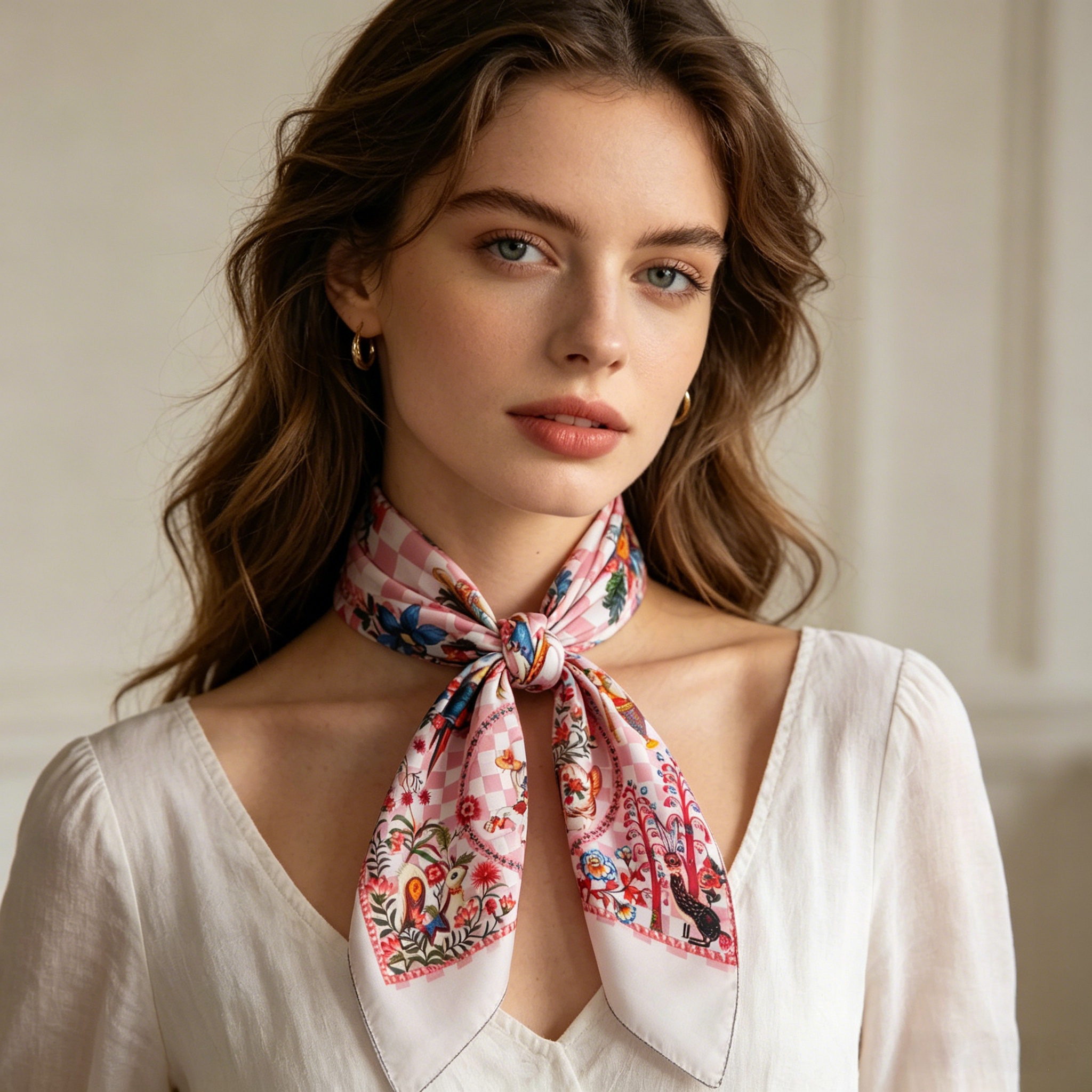 Doulbe Side Printed Silk  Scarf,LANKING TEX,Doulbe Side Printed Silk  Scarf