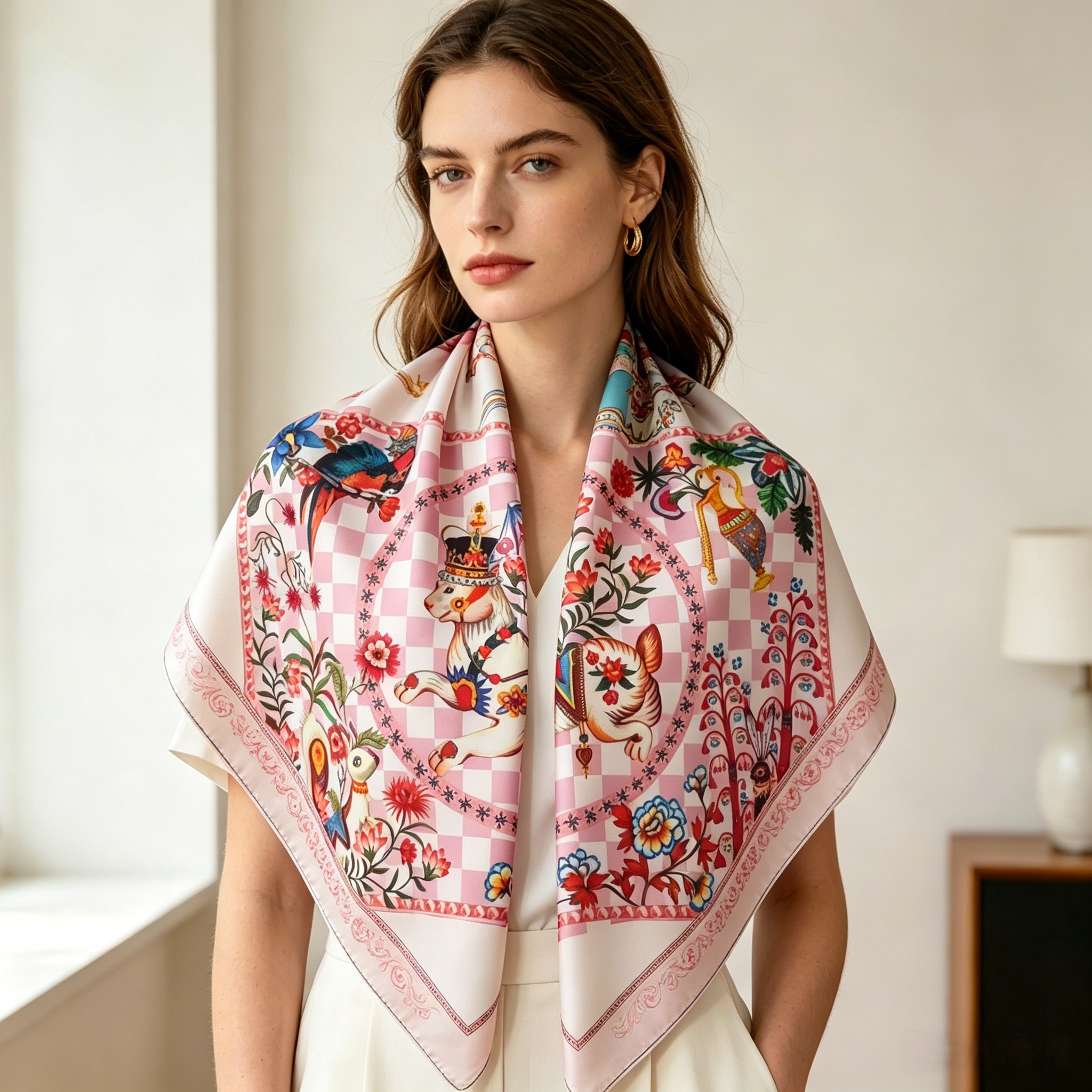 Doulbe Side Printed Silk  Scarf,LANKING TEX,Doulbe Side Printed Silk  Scarf