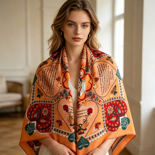Doulbe Side Printed Silk  Scarf,LANKING TEX,Doulbe Side Printed Silk  Scarf