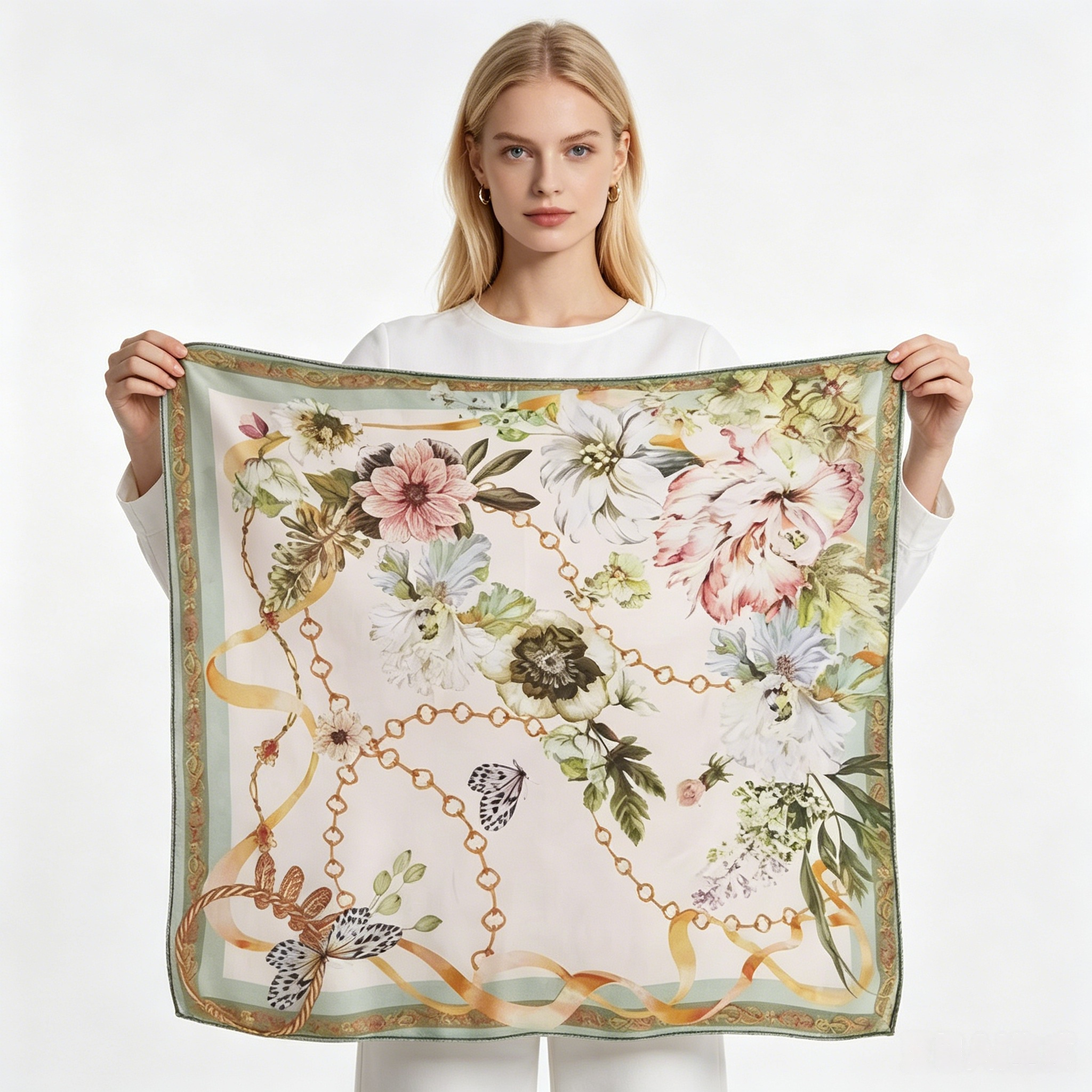 Doulbe Side Printed Silk  Scarf,LANKING TEX,Doulbe Side Printed Silk  Scarf