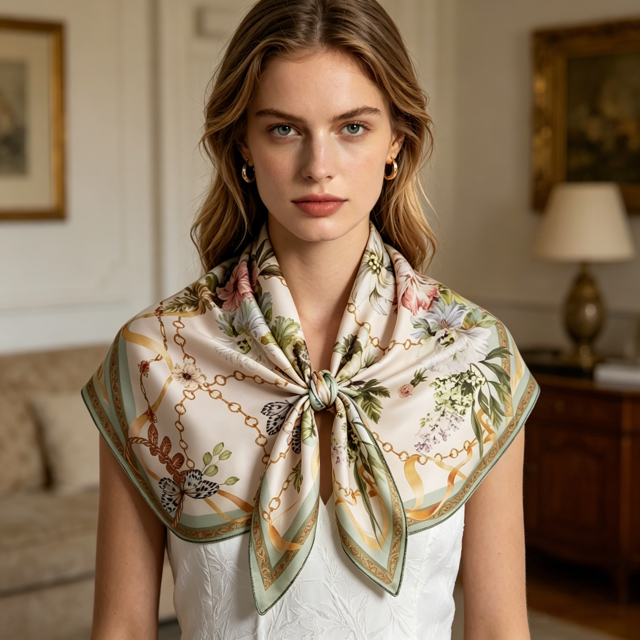 Doulbe Side Printed Silk  Scarf,LANKING TEX,Doulbe Side Printed Silk  Scarf