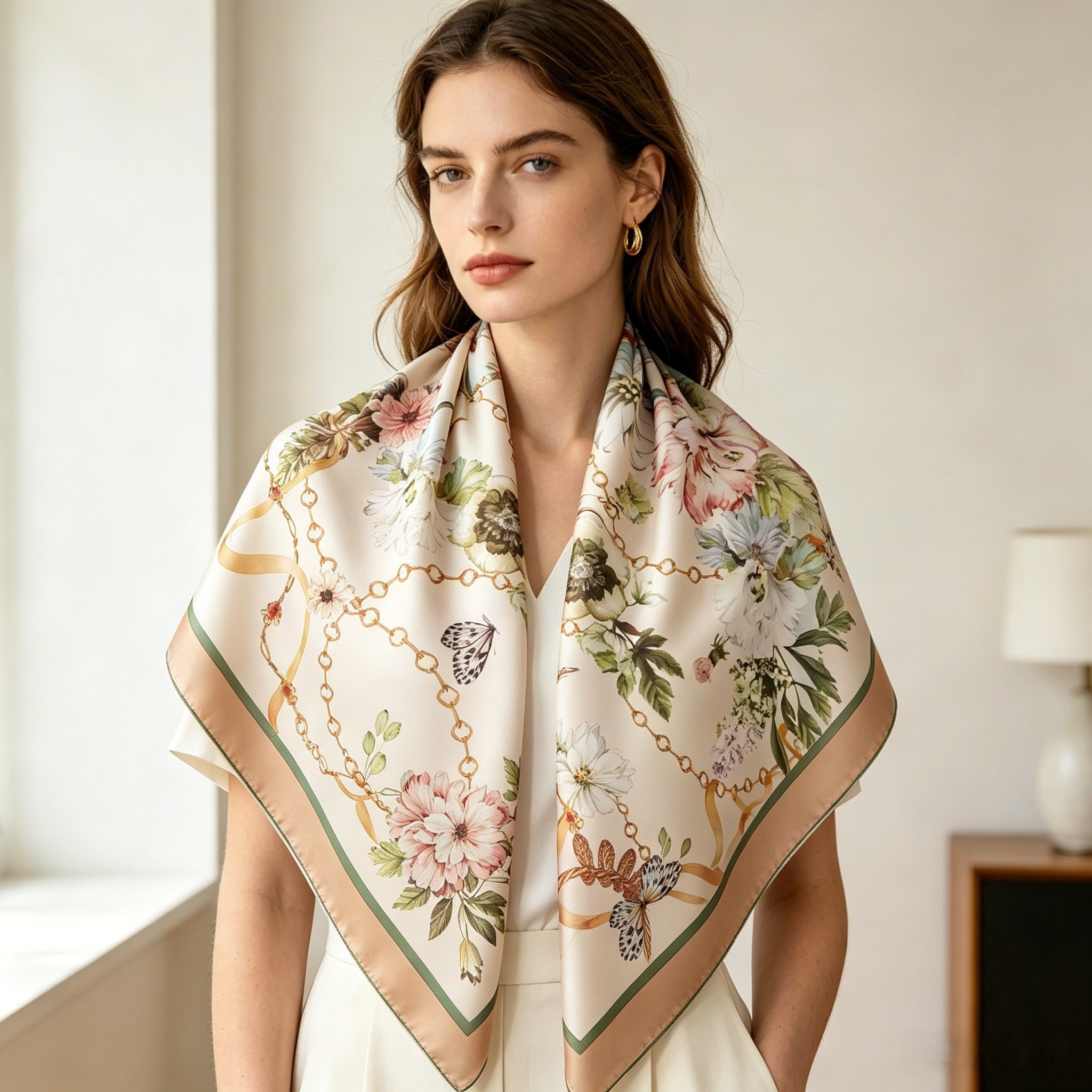 Doulbe Side Printed Silk  Scarf,LANKING TEX,Doulbe Side Printed Silk  Scarf