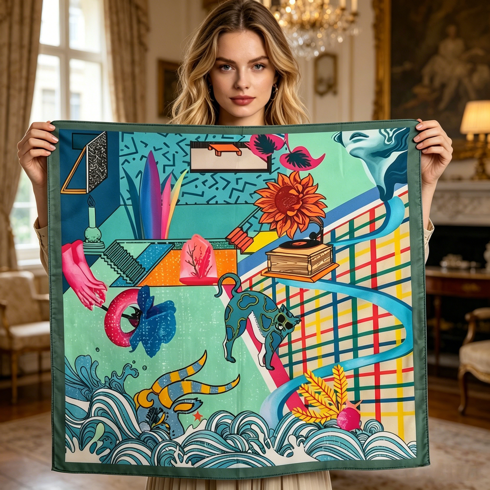 Doulbe Side Printed Silk  Scarf,LANKING TEX,Doulbe Side Printed Silk  Scarf